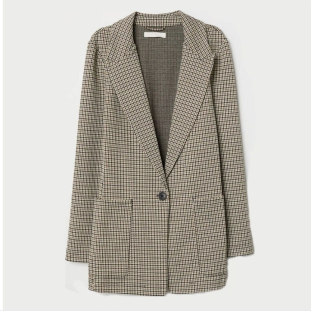 H&M Tan Brown Houndstooth Blazer size 8 Dark Academia classic preppy fall career